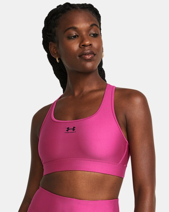 Women's HeatGear® Mid Padless Sports Bra, Pink, pdpMainDesktop image number 0